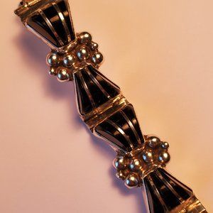 Vintage 925 Mexico Black Stones Bowtie Bracelet 7 3/8"